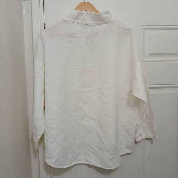Zara womens large linen mockneck white drop sleeve shirt Popover - Picture 3 of 5